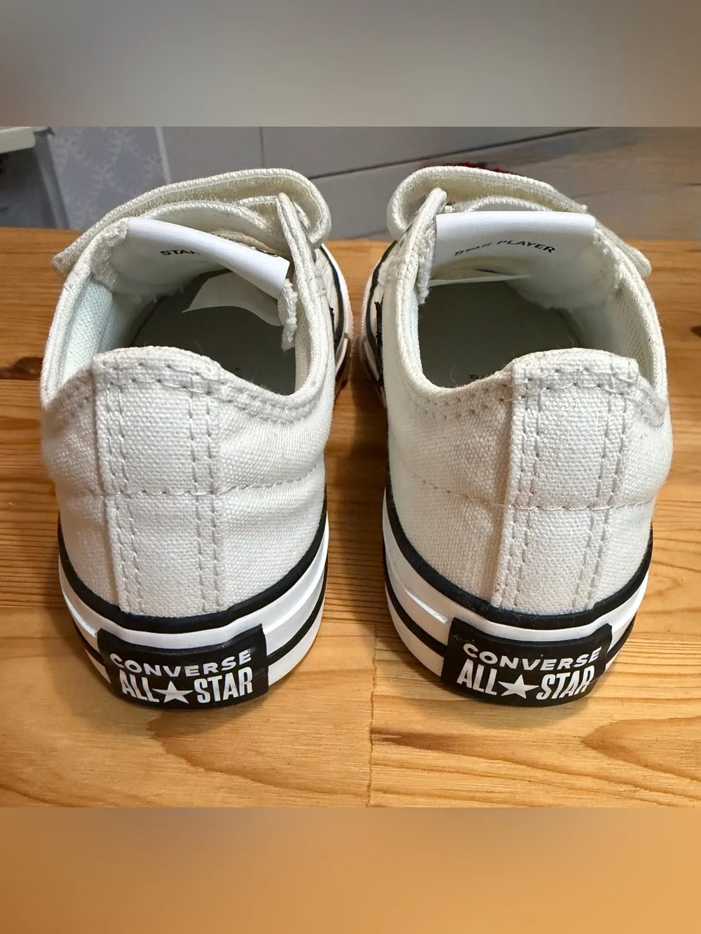 NWOT: Converse Kids Star Player 76 White Canvas Velcro Sneakers w/Black Trim